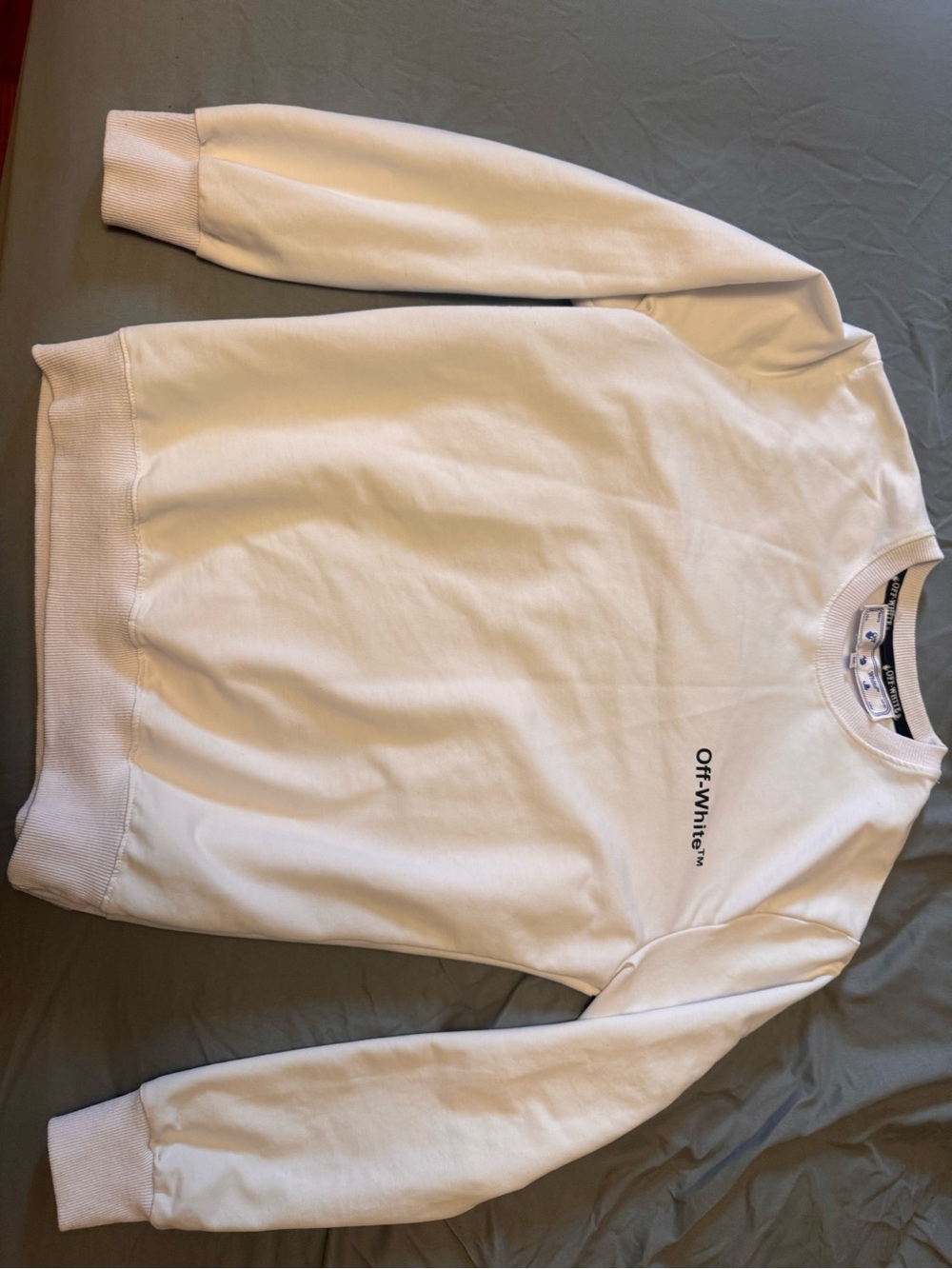 Off-White Men’s Cream Crewneck Sweatshirt with Small Logo